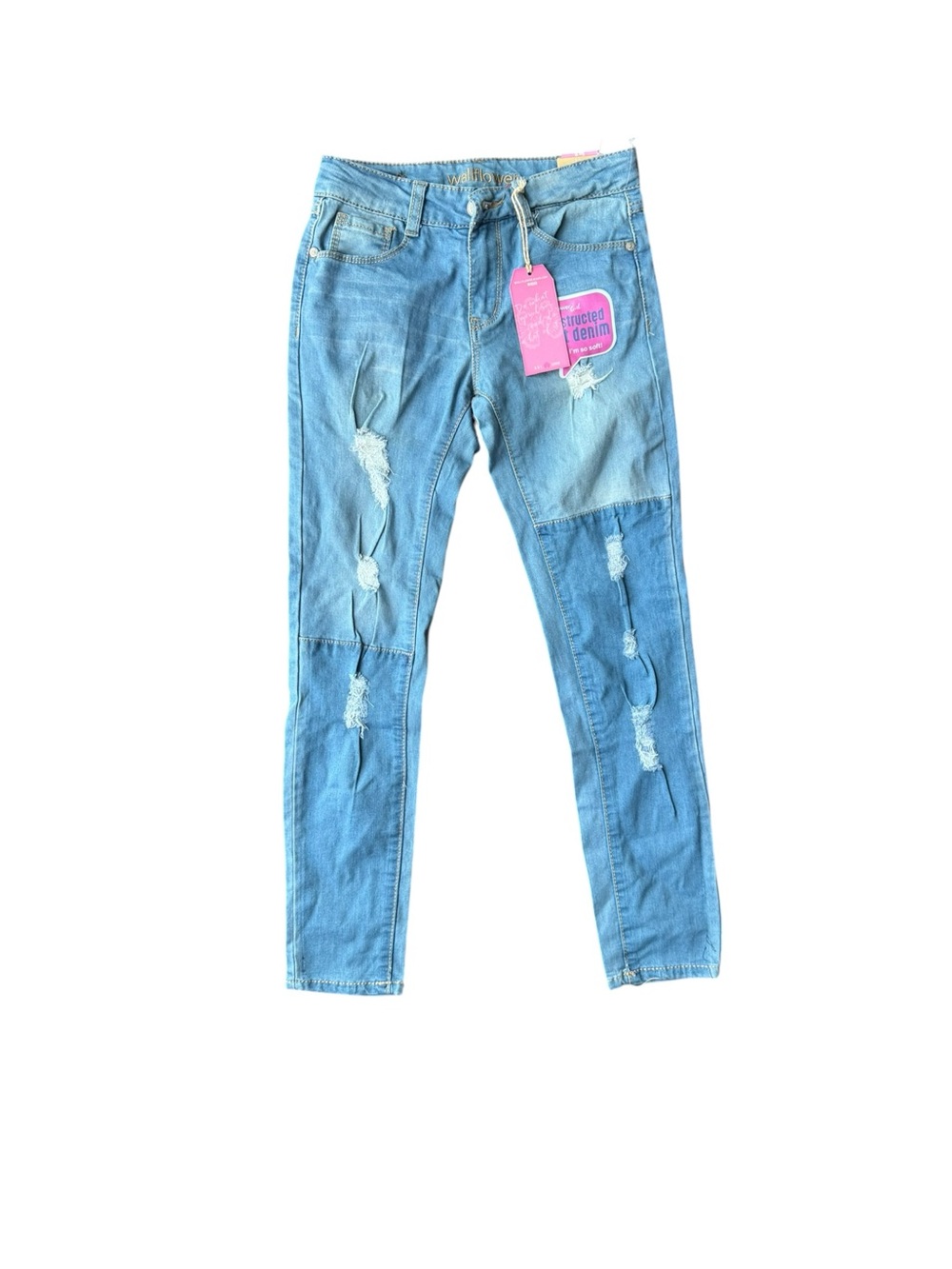 NWT Wallflower Girl Light Blue Distressed Patchwork Jeans Size 10